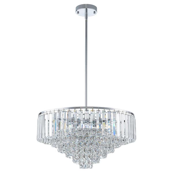 Modern 5-Light Chrome Crystal Chandelier for Dining or Kitchen Island, Polished Pendant Light Fixture with Luxe Sparkle