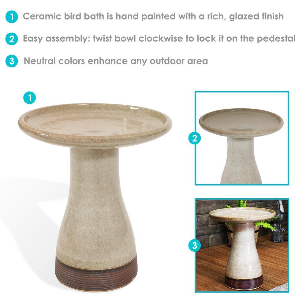 Yam Ceramic Duo-Tone Outdoor Bird Bath with Ribbed Pedestal