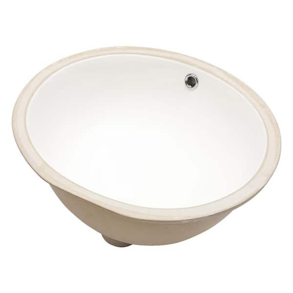 19 in. Oval Undermount Bathroom Sink in White Ceramic Seamless Bath Vessel Sink with Overflow