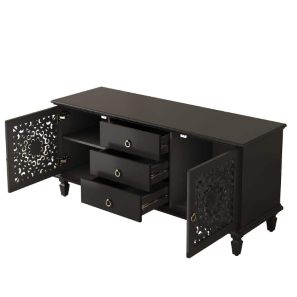 55.51 in. W x 17.72 in. D x 25.79 in. H Bathroom Black Linen Cabinet with Drawers