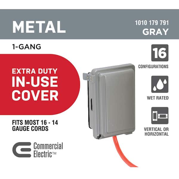 Commercial Electric 1-Gang Gray Metal Flat Outlet Cover – Model 820356 WCFV1G