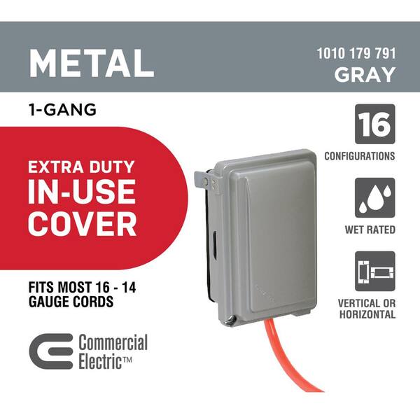 Commercial Electric Gray Metal Flat Outlet Cover – 1-Gang Model 820356