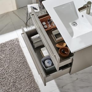 30 "W x 18 "D x 24 "H Floating Bathroom Vanity in Gray Khahi with White Ceramic Single Sink