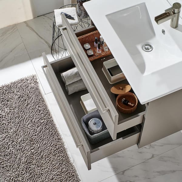 30 "W x 18 "D x 24 "H Floating Bathroom Vanity in Gray Khahi with White Ceramic Single Sink