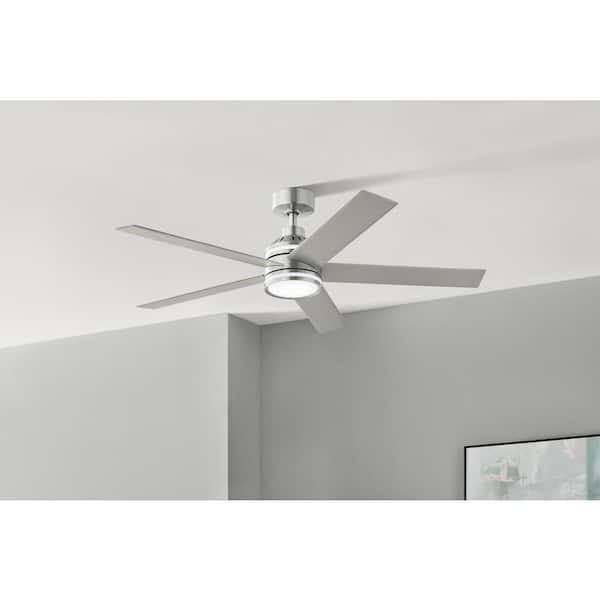 Hampton Bay Ashburrow 52 in. Indoor Brushed Nickel Ceiling Fan with Adjustable White LED Down and Upper Accent Light with Remote