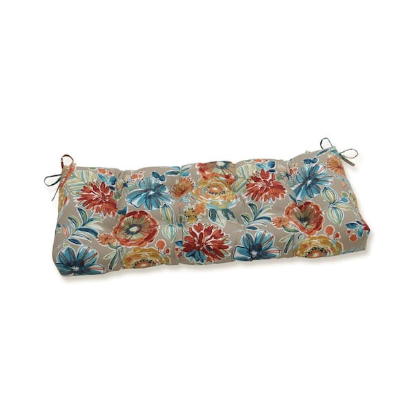 Pillow Perfect Floral Rectangular Outdoor Bench Cushion in Beige
