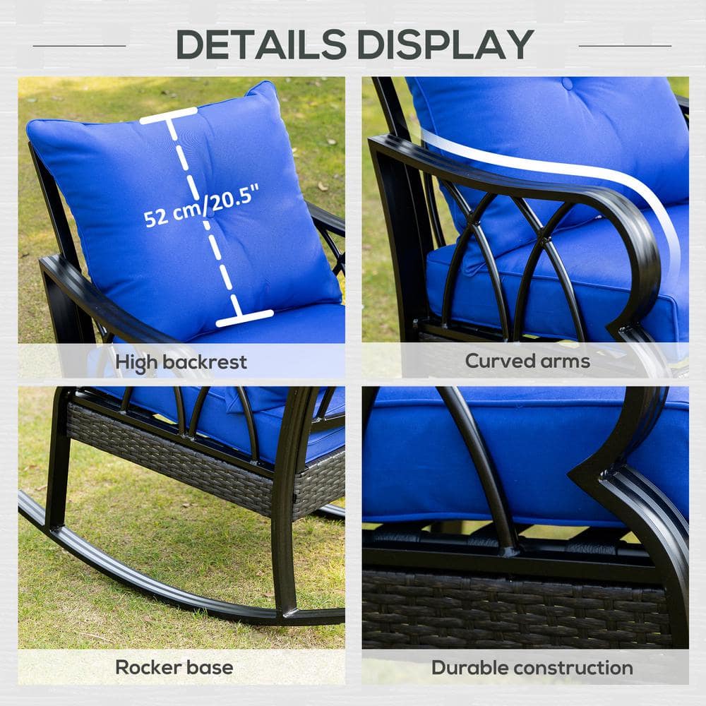ErgoComfort Aluminum Rattan Rocking Chair with Cushions