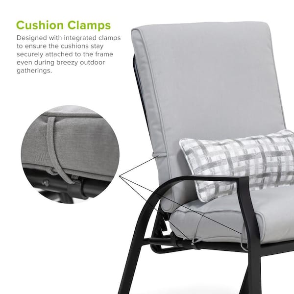 GREEMOTION Palma Adjustable Backrest - Cushions Home The Depot Chair (6-Pack) Lumbar With Pillow and GHN-4245-8QL Gray Steel Outdoor Dining