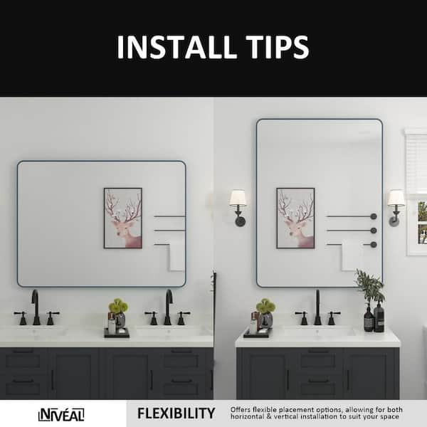 60 in. W x 36 in. H Rectangular Framed Wall Bathroom Vanity Mirror in Navy Blue 60 in. W x 36 in. H Rectangular Framed Wall Bathroom Vanity Mirror in Navy Blue