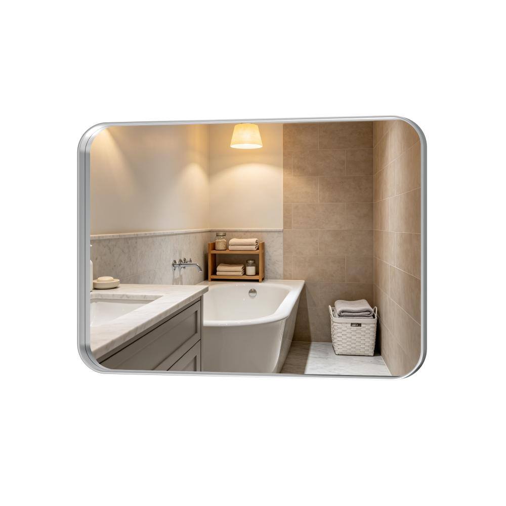 30 in. W x 40 in. H Modern Rectangle Stainless Steel Wall Mirror Bathroom Mirror Vanity Mirror in Brushed Silver price history on PriceWatchPro