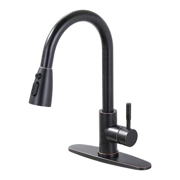 15.3 in. Deck-Mount Single-Handle 360° Pull-Down Sprayer Kitchen Faucet in Oil Rubbed Bronze