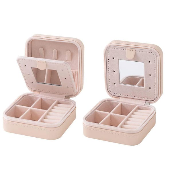 ravel Small Pink Fabric Jewelry Case Organizer Box with Mirror for