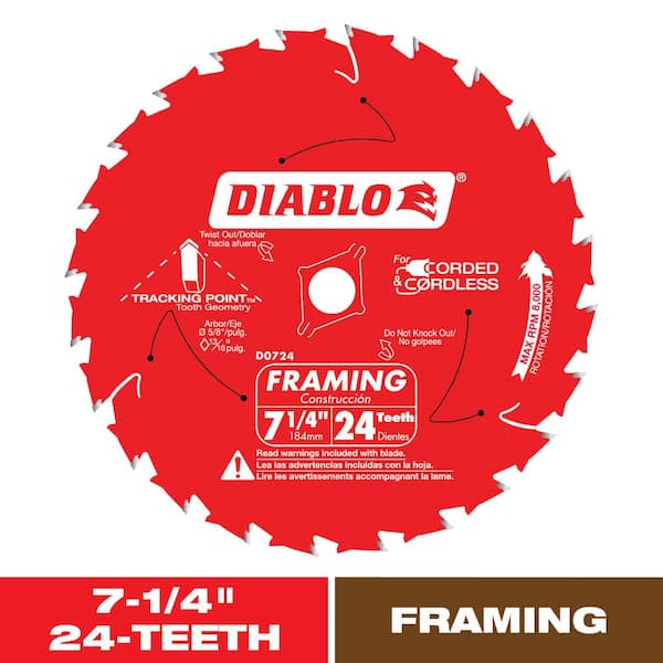 7-1/4in. x 24-Teeth Tracking Point Framing Saw Blade for Wood