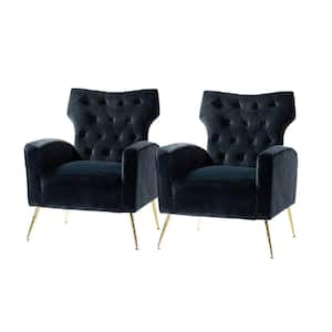 Brion Black Accent Wingback Chair with Button Tufted Back (Set of 2)