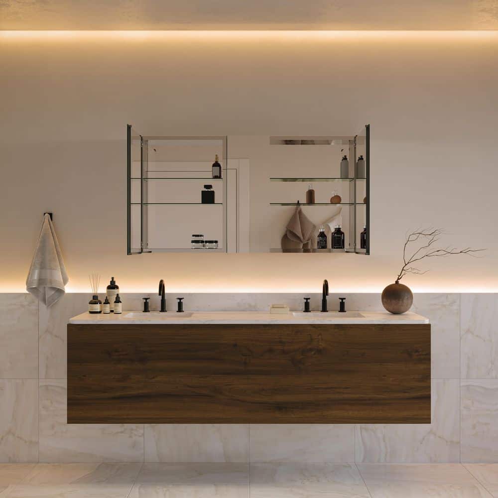 Senza 49" Wide Frameless Mirrored Bathroom Medicine Cabinet