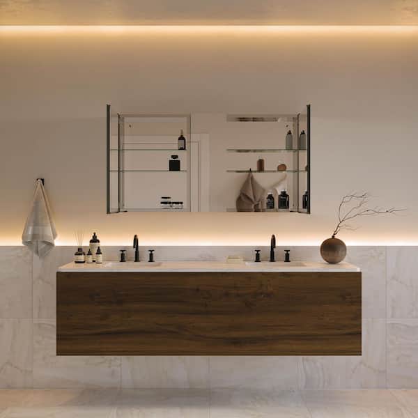 Fresca 49-in x 26-in Surface/Recessed Mount Mirror Mirrored Medicine Cabinet