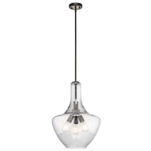 Everly 22.75 in. 3-Light Olde Bronze Transitional Shaded Kitchen Bell Pendant Hanging Light with Clear Seeded Glass