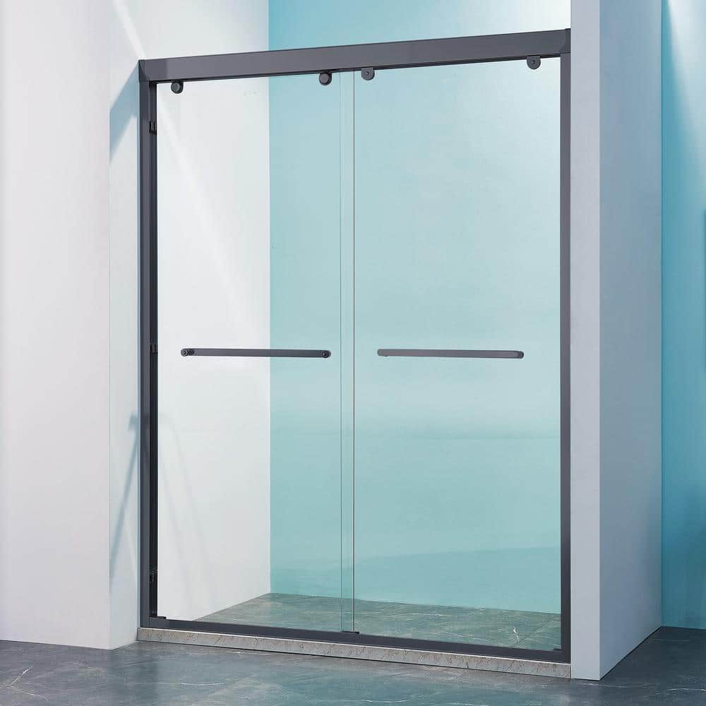 60" Matte Black Aluminum Framed Double Sliding Shower Door