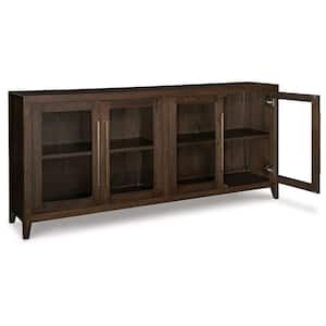 Dark Brown Wooden Top 80 in. Accent Cabinet Sideboard with 4 Glass Doors and 2 Shelves
