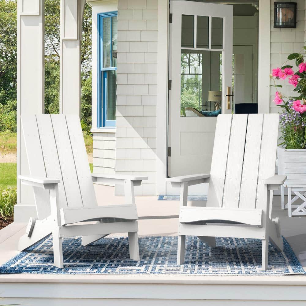 LUE BONA White Plastic Modern Folding Adirondack Outdoor Chair, Patio Chairs (Set of 2) 2FLO