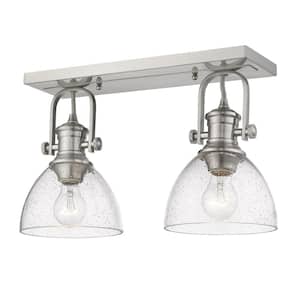 Hines 17.88 in. 2-Light Pewter with Seeded Glass Semi-Flush Mount