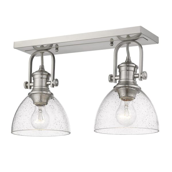 Golden Lighting Hines 17.88 in. 2-Light Pewter with Seeded Glass Semi-Flush Mount