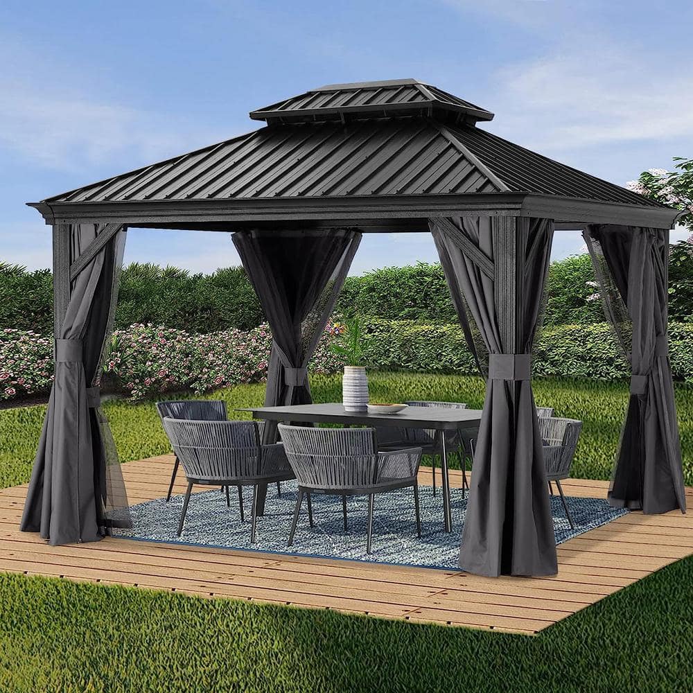 ABCCANOPY 12 ft. x 12 ft. Gray Hardtop Patio Gazebo Galvanized Steel ...