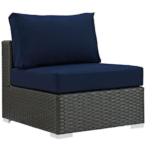 Sojourn Patio Fabric Sunbrella Wicker Armless Middle Outdoor Sectional Chair with Canvas Navy Cushions