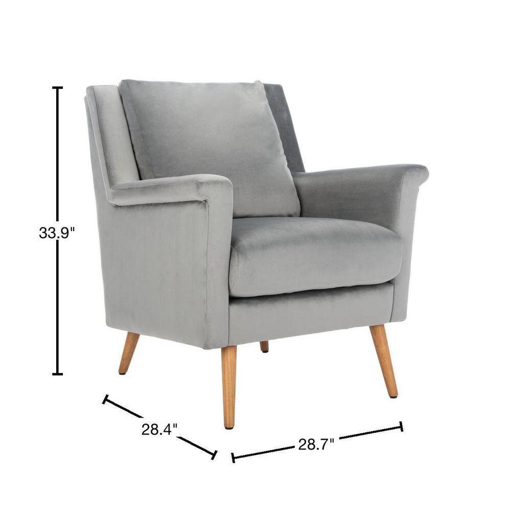 Stone Velvet and Natural Oak Mid-Century Modern Accent Chair
