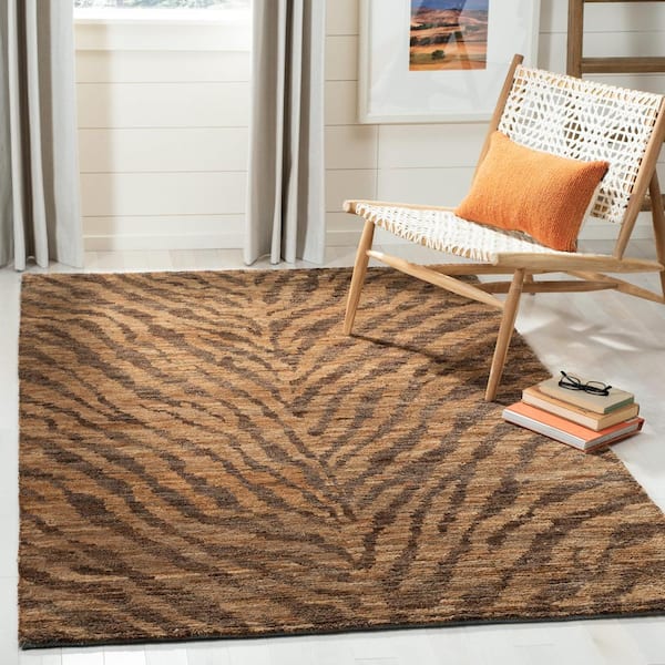 Bohemian 3 ft. x 5 ft. Natural/Black Animal Striped Area Rug