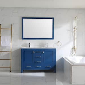 London 48 in. W x 18 in. D x 34 in. H Double Bathroom Vanity in Blue with White Carrara Marble Top with White Sinks