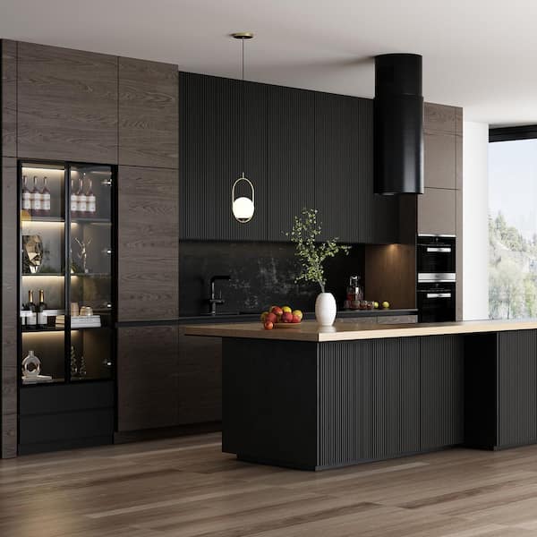 FUFU&GAGA 78.7 in. Black Wooden Accent Storage Cabinet With 2