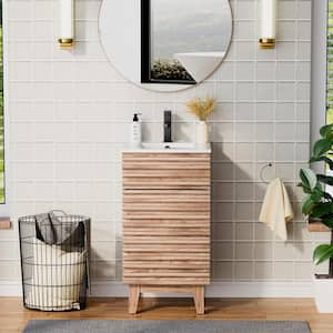 18 in. W x 17.7 in. D x 33.5 in. H Single Sink Bath Vanity in Oak with White Ceramic Top and Drain Faucet Set