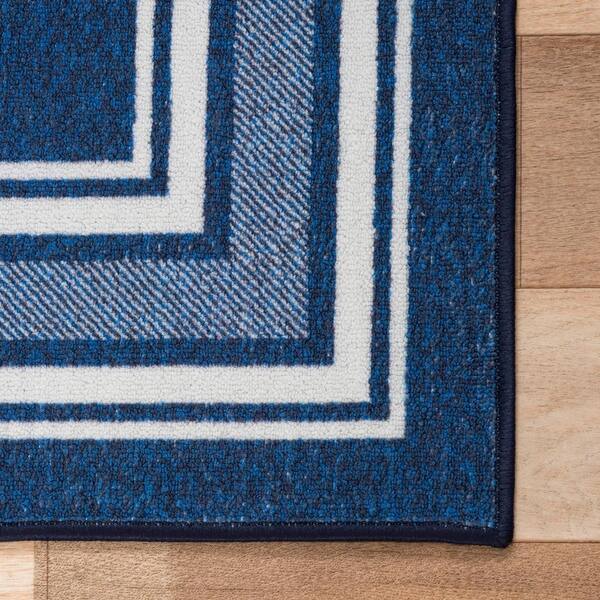 Carmel Navy Bordered Non-Slip Indoor Area Rug 2' x 5' / Navy