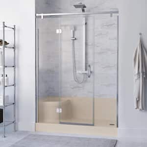 Aquatique 60 in. L x 32 in. W Alcove Shower Pan Base with Right Drain and Integral Left Hand Seat in Biscuit