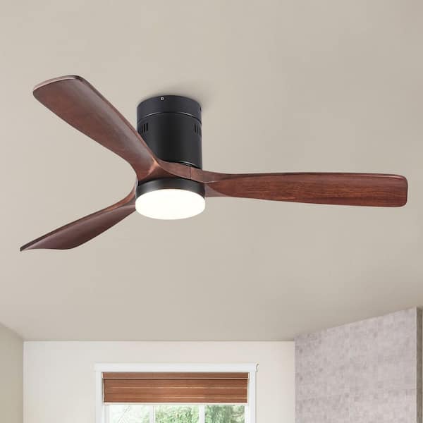 Farmhouse 52 in. Integrated LED Low Profile Solid Wood Black Ceiling Fan with Dimmable Light Kit and DC Motor