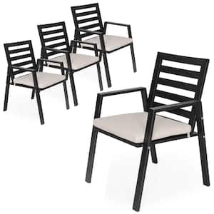 Chelsea Modern Black Aluminum Outdoor Dining Chair with Removable Cushions in Beige (Set of 4)