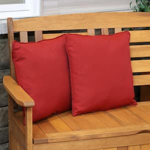 16 in. Red Square Outdoor Patio Throw Pillows (Set of 2)