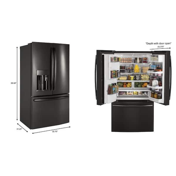 PFE28KBLTSGE Profile GE Profile™ Series ENERGY STAR® 27.7 Cu. Ft.  French-Door Refrigerator with Hands-Free AutoFill FINGERPRINT RESISTANT  BLACK STAINLESS - King's Great Buys Plus