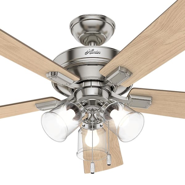 Hunter - Crestfield 52 in. LED Indoor Brushed Nickel Ceiling Fan with 3-Light Kit