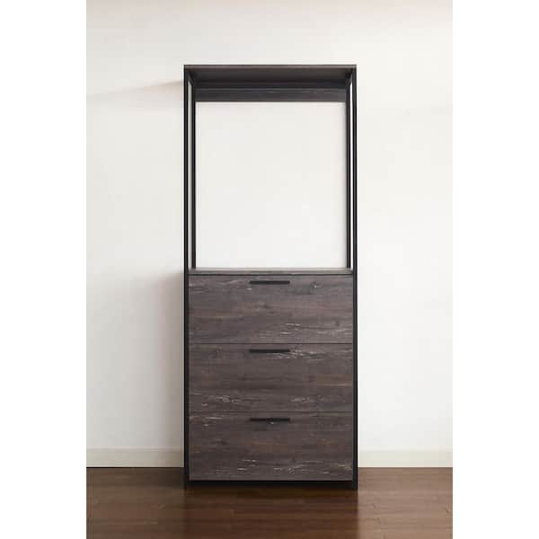 Klair Living Monica-C Monica 32 in. W Rustic Gray Wood Closet System Walk-in Closet With 3-Drawers - 3