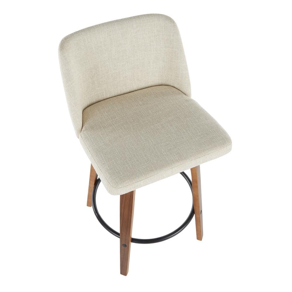 Mid-Century Cream and Black Swivel Counter Stool with Wood and Metal