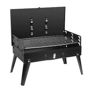 Portable Charcoal/Wood Grill in Black Finish Charcoal Grill Foldable BBQ Suitcase Grill Shelf For Outdoor Camping