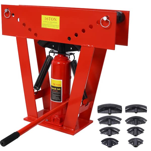 Red 16 Ton Pipe Bender Manual Hydraulic, Piping Bending Exhaust Tube Fabric with 8 Dies, Adjustable Rollers