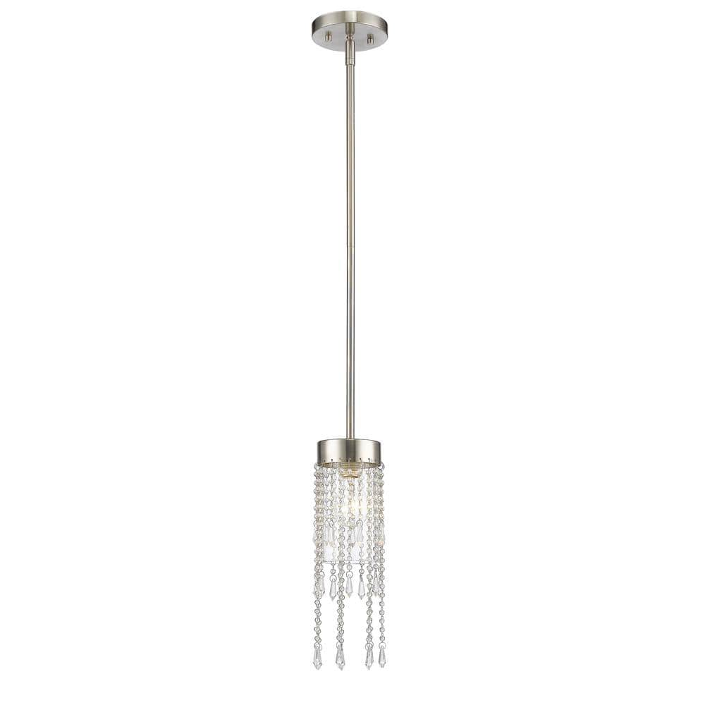 Siena 1-Light Brushed Nickel Mini Pendant Light with Clear Glass Shade with