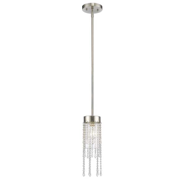 Unbranded Siena 1-Light Brushed Nickel Mini Pendant Light with Clear Glass Shade with No Bulb Included