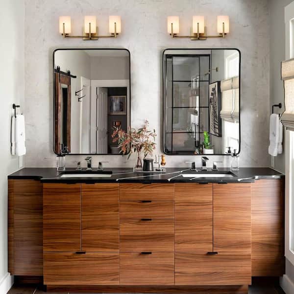 Sophe 21.3 in. 3-Light Brass Vanity Light with Opal Glass for Bathroom, Mirrors and Vanity Spaces