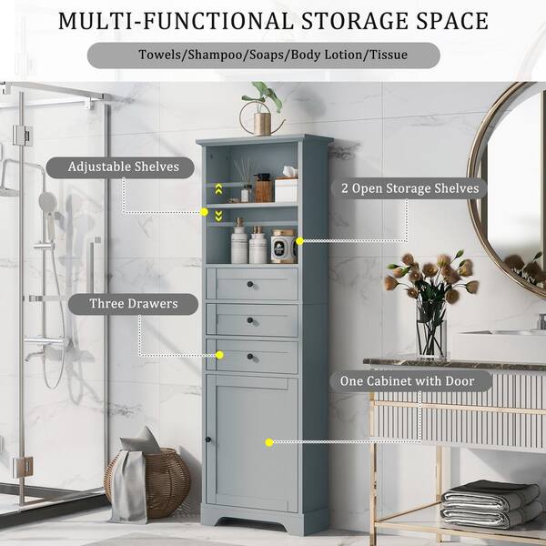 IKAYAA Tall Bathroom Storage Cabinet Narrow Freestanding Bathroom Floor  Cabinet Linen Tower with Adjustable Shelves and Drawer for Bathroom  Bedroom