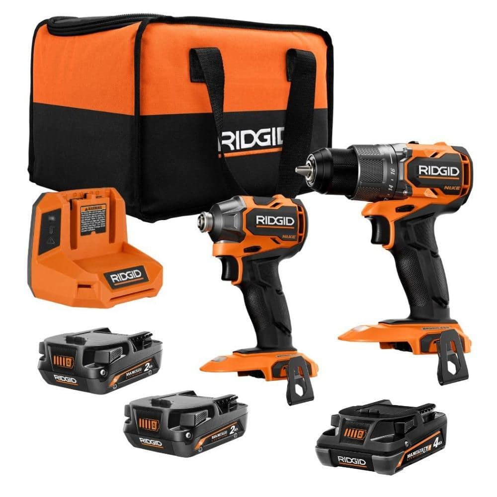RIDGID 18V NUKE SubCompact Brushless 2-Tool Combo Kit w/ Drill, Impact Driver, (2) Batteries, Charger& 18V 4.0 Ah EXP Battery (CK201R840041)