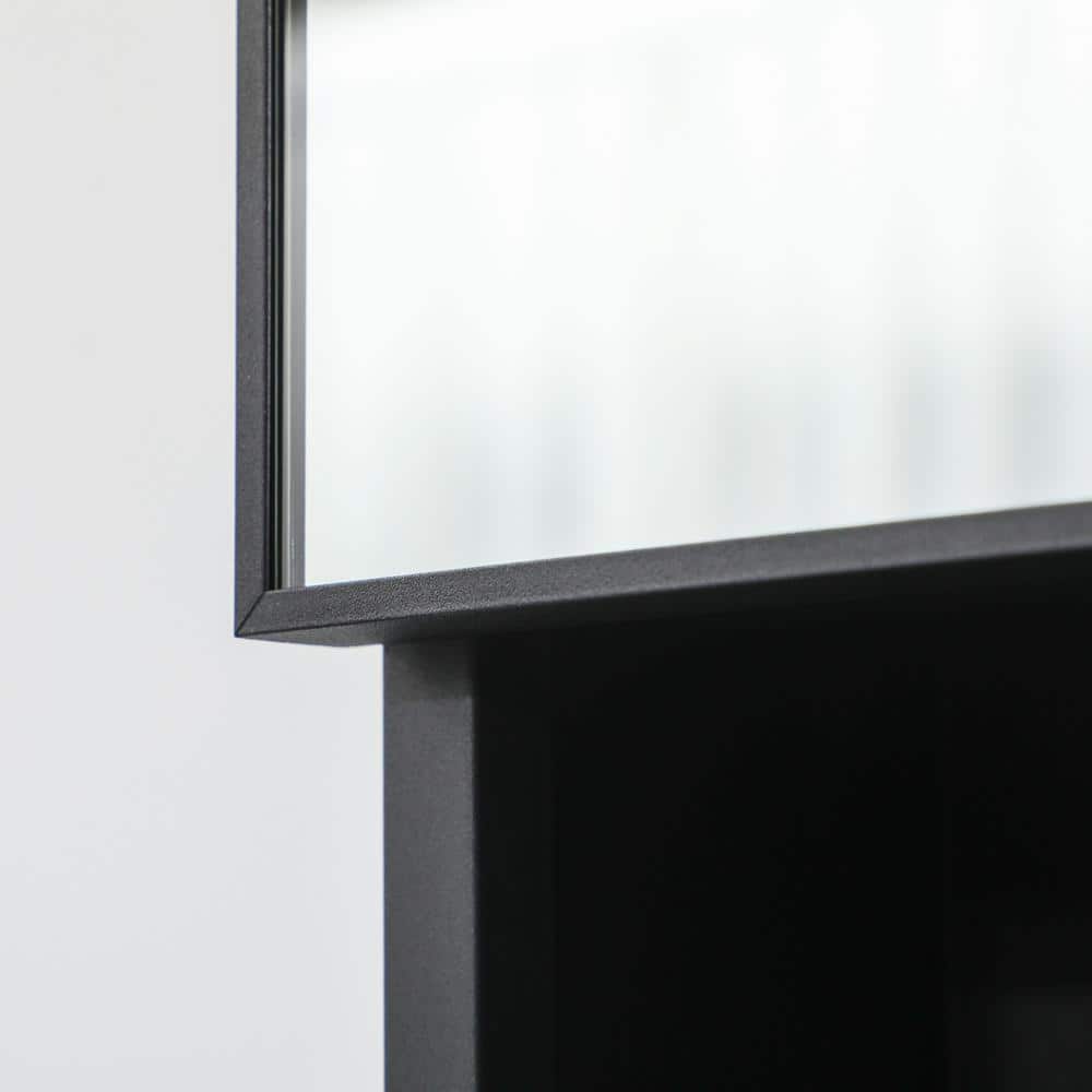 Black Wall-Mounted Medicine Cabinet with Double Mirror Doors and Storage Shelves